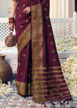 Load image into Gallery viewer, Mulberry Purple Floral Zari Woven Raw Silk Saree
