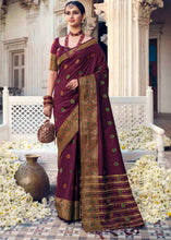 Load image into Gallery viewer, Mulberry Purple Floral Zari Woven Raw Silk Saree
