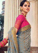 Load image into Gallery viewer, Shark Grey Floral Zari Woven Raw Silk Saree