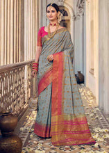 Load image into Gallery viewer, Shark Grey Floral Zari Woven Raw Silk Saree