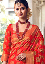 Load image into Gallery viewer, Candy Red Floral Zari Woven Raw Silk Saree