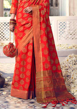 Load image into Gallery viewer, Candy Red Floral Zari Woven Raw Silk Saree