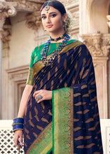 Load image into Gallery viewer, Berry Blue Floral Zari Woven Raw Silk Saree