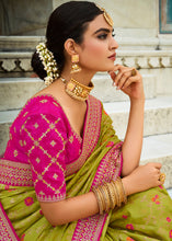 Load image into Gallery viewer, Pastel Green Woven Dola Silk Saree with Embroidered Blouse