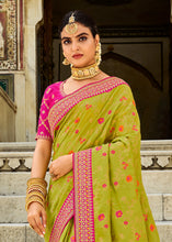 Load image into Gallery viewer, Pastel Green Woven Dola Silk Saree with Embroidered Blouse
