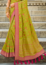 Load image into Gallery viewer, Pastel Green Woven Dola Silk Saree with Embroidered Blouse