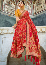 Load image into Gallery viewer, Cherry Red Woven Dola Silk Saree with Embroidered Blouse