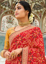 Load image into Gallery viewer, Cherry Red Woven Dola Silk Saree with Embroidered Blouse