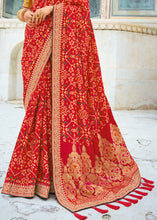 Load image into Gallery viewer, Cherry Red Woven Dola Silk Saree with Embroidered Blouse