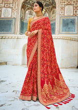 Load image into Gallery viewer, Cherry Red Woven Dola Silk Saree with Embroidered Blouse