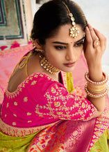 Load image into Gallery viewer, Kelly Green Woven Dola Silk Saree with Embroidered Blouse