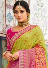 Load image into Gallery viewer, Kelly Green Woven Dola Silk Saree with Embroidered Blouse