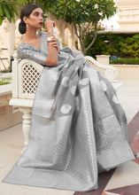 Load image into Gallery viewer, Charcoal Grey Woven Linen Silk Saree