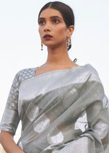 Load image into Gallery viewer, Charcoal Grey Woven Linen Silk Saree
