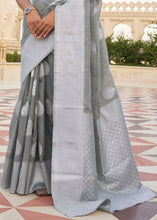 Load image into Gallery viewer, Charcoal Grey Woven Linen Silk Saree
