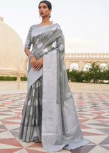 Load image into Gallery viewer, Charcoal Grey Woven Linen Silk Saree
