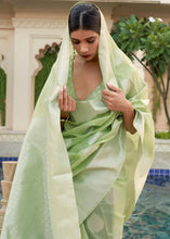 Load image into Gallery viewer, Melody Green Woven Linen Silk Saree