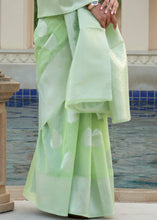 Load image into Gallery viewer, Melody Green Woven Linen Silk Saree
