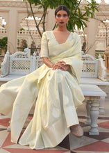 Load image into Gallery viewer, Cream White Woven Linen Silk Saree