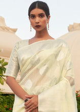 Load image into Gallery viewer, Cream White Woven Linen Silk Saree