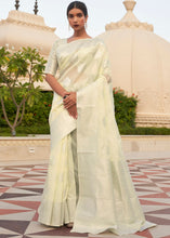 Load image into Gallery viewer, Cream White Woven Linen Silk Saree