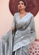 Load image into Gallery viewer, Seal Grey Woven Linen Silk Saree