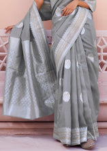 Load image into Gallery viewer, Seal Grey Woven Linen Silk Saree