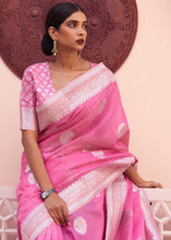 Load image into Gallery viewer, Fuscia Pink Woven Linen Silk Saree