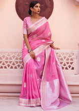 Load image into Gallery viewer, Fuscia Pink Woven Linen Silk Saree