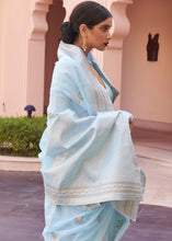 Load image into Gallery viewer, Baby Blue Woven Linen Silk Saree