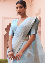 Load image into Gallery viewer, Baby Blue Woven Linen Silk Saree