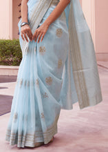 Load image into Gallery viewer, Baby Blue Woven Linen Silk Saree