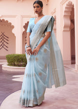 Load image into Gallery viewer, Baby Blue Woven Linen Silk Saree