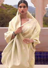 Load image into Gallery viewer, Light Yellow Woven Linen Silk Saree