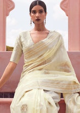 Load image into Gallery viewer, Light Yellow Woven Linen Silk Saree