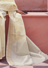 Load image into Gallery viewer, Light Yellow Woven Linen Silk Saree