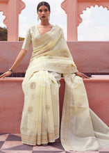 Load image into Gallery viewer, Light Yellow Woven Linen Silk Saree