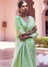 Load image into Gallery viewer, Chinoise Green Woven Linen Silk Saree