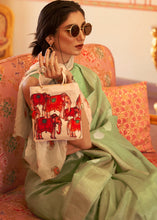 Load image into Gallery viewer, Pear Green Zari Woven Soft Tissue Silk Saree