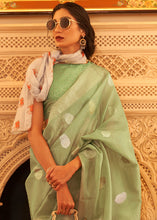 Load image into Gallery viewer, Pear Green Zari Woven Soft Tissue Silk Saree