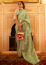 Load image into Gallery viewer, Pear Green Zari Woven Soft Tissue Silk Saree
