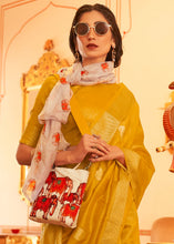 Load image into Gallery viewer, Mustard Yellow Zari Woven Soft Tissue Silk Saree