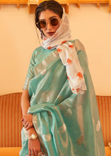 Load image into Gallery viewer, Jade Green Zari Woven Soft Tissue Silk Saree