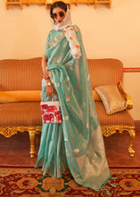 Load image into Gallery viewer, Jade Green Zari Woven Soft Tissue Silk Saree