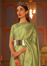 Load image into Gallery viewer, Pear Green Designer Satin Silk Saree