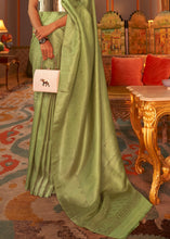 Load image into Gallery viewer, Pear Green Designer Satin Silk Saree
