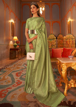 Load image into Gallery viewer, Pear Green Designer Satin Silk Saree