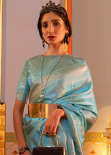 Load image into Gallery viewer, Cyan Blue Designer Satin Silk Saree