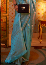 Load image into Gallery viewer, Cyan Blue Designer Satin Silk Saree