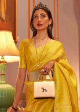 Load image into Gallery viewer, Aureolin Yellow  Designer Satin Silk Saree